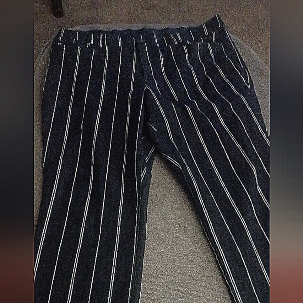 Black Pinstripe Denim Trousers